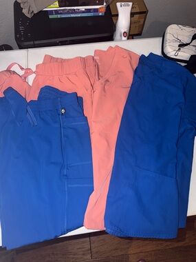Nurse scrubs Elastic-Waist Bottoms - Blue and Coral
